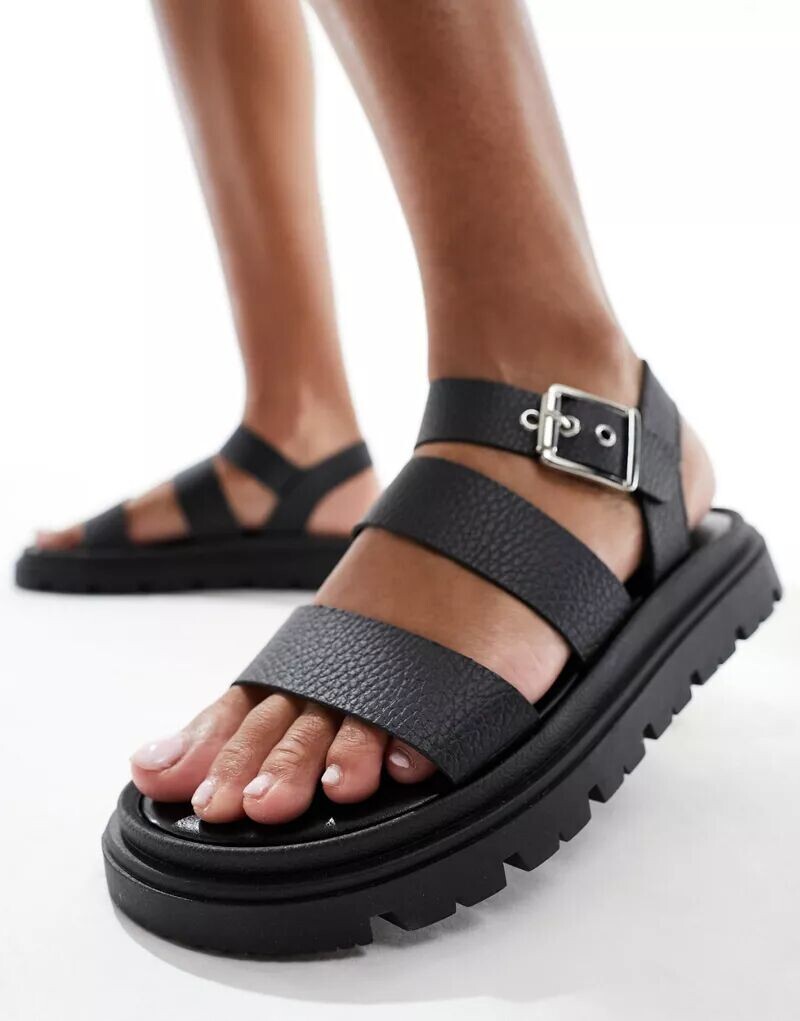 schuh – Tina – сандалии черного цвета из мятой кожи — фото 2