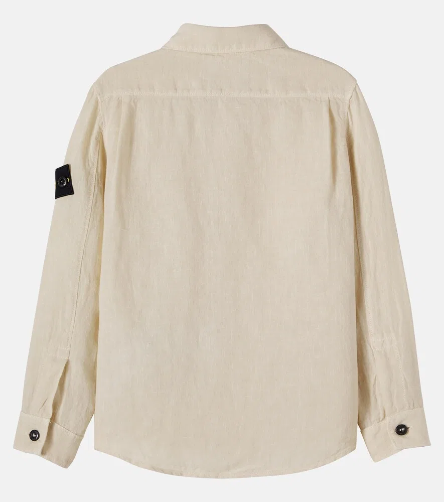 Льняная рубашка Compass Stone Island Junior, бежевый — фото 3