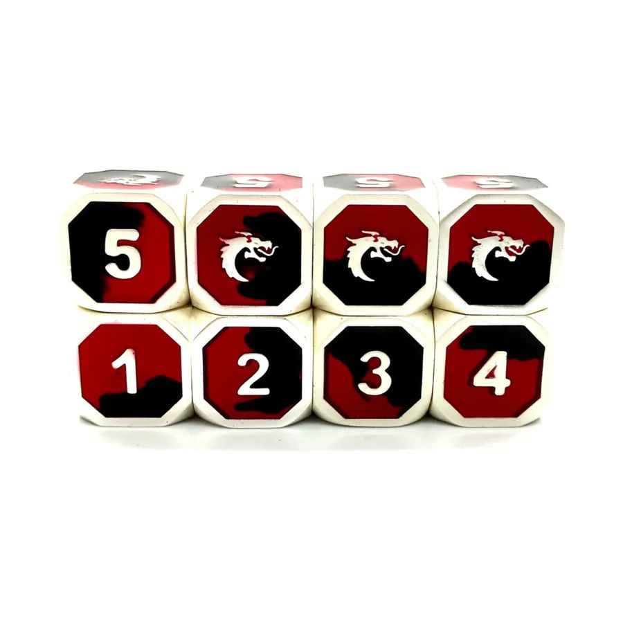 

Набор d6 — платиновый с черным и красным (8), Metal Dice - Dragon Forged
