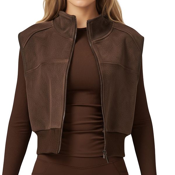 

Женский укороченный жилет на молнии со стойкой и приталенным низом Anna-Kaci, Brown