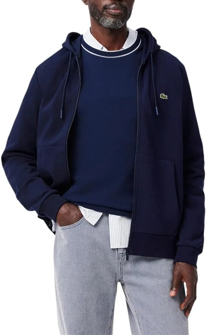 Толстовка мужская Lacoste с капюшоном на молнии, классическая, серый