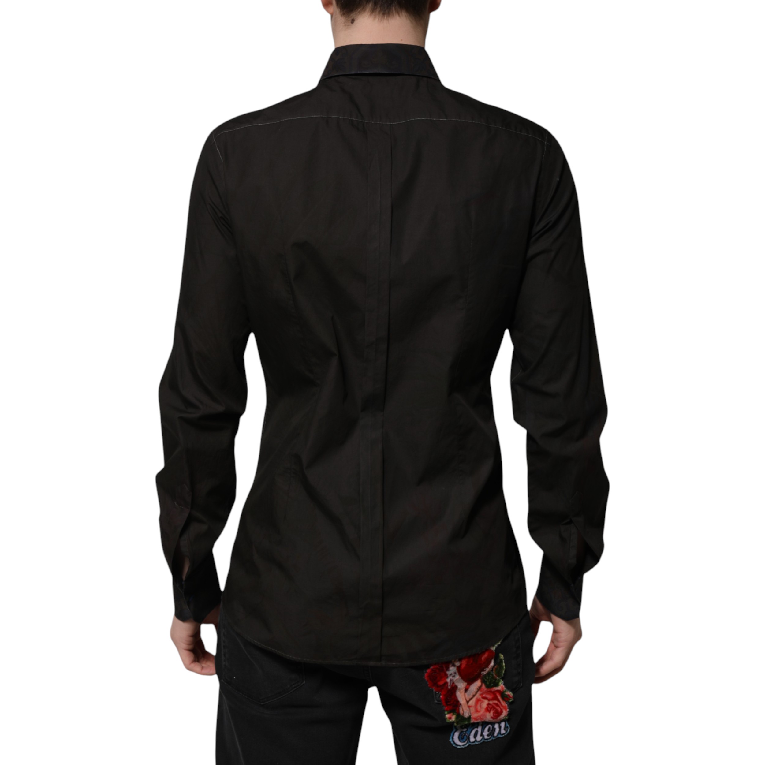 Черная хлопковая жаккардовая рубашка с воротником GOLD Dolce & Gabbana, Black — фото 3