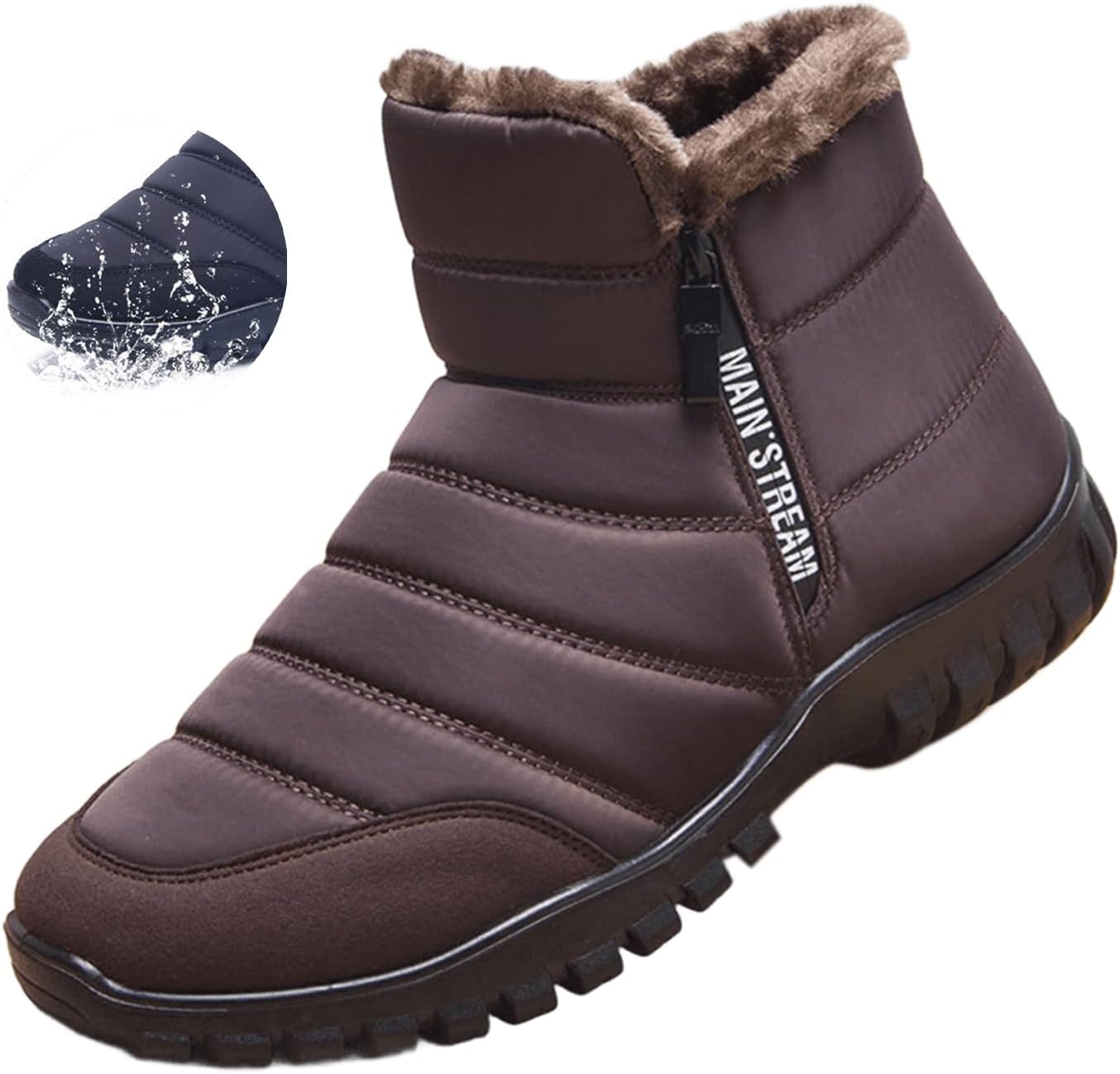 

Мужские зимние ботинки для снега, утепленные мехом, теплые ботильоны, застежка на молнии, удобная обувь для прогулок, легкие, водонепроницаемые Generic, коричневый