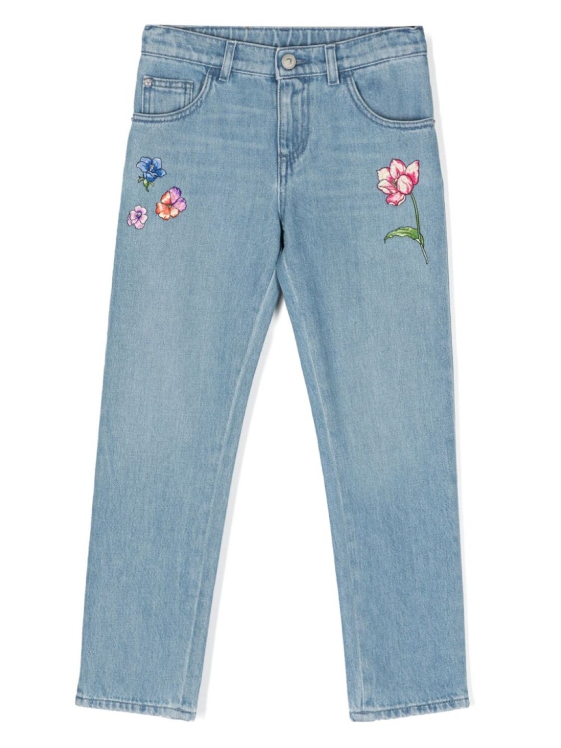 

Versace Kids джинсы скинни с цветочной вышивкой, синий