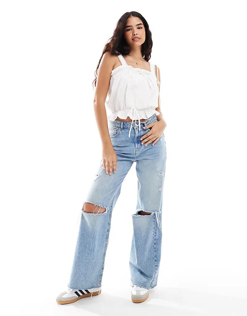 

Хлопковый топ-комбинезон с вышивкой белого цвета ASOS DESIGN