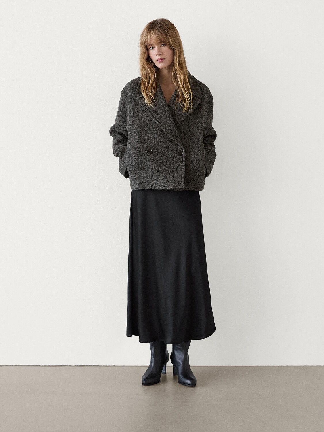 

Укороченная куртка из меланжевой шерсти Massimo Dutti, серый