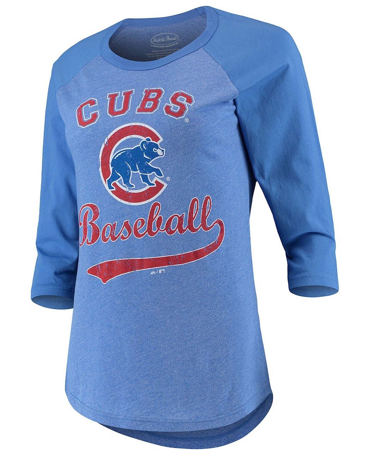 

Женская бейсбольная футболка Tri-Blend с рукавами три четверти Royal Chicago Cubs Team Majestic