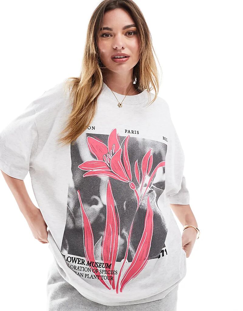 

Футболка оверсайз с цветочным рисунком цвета ледяной меланж ASOS DESIGN