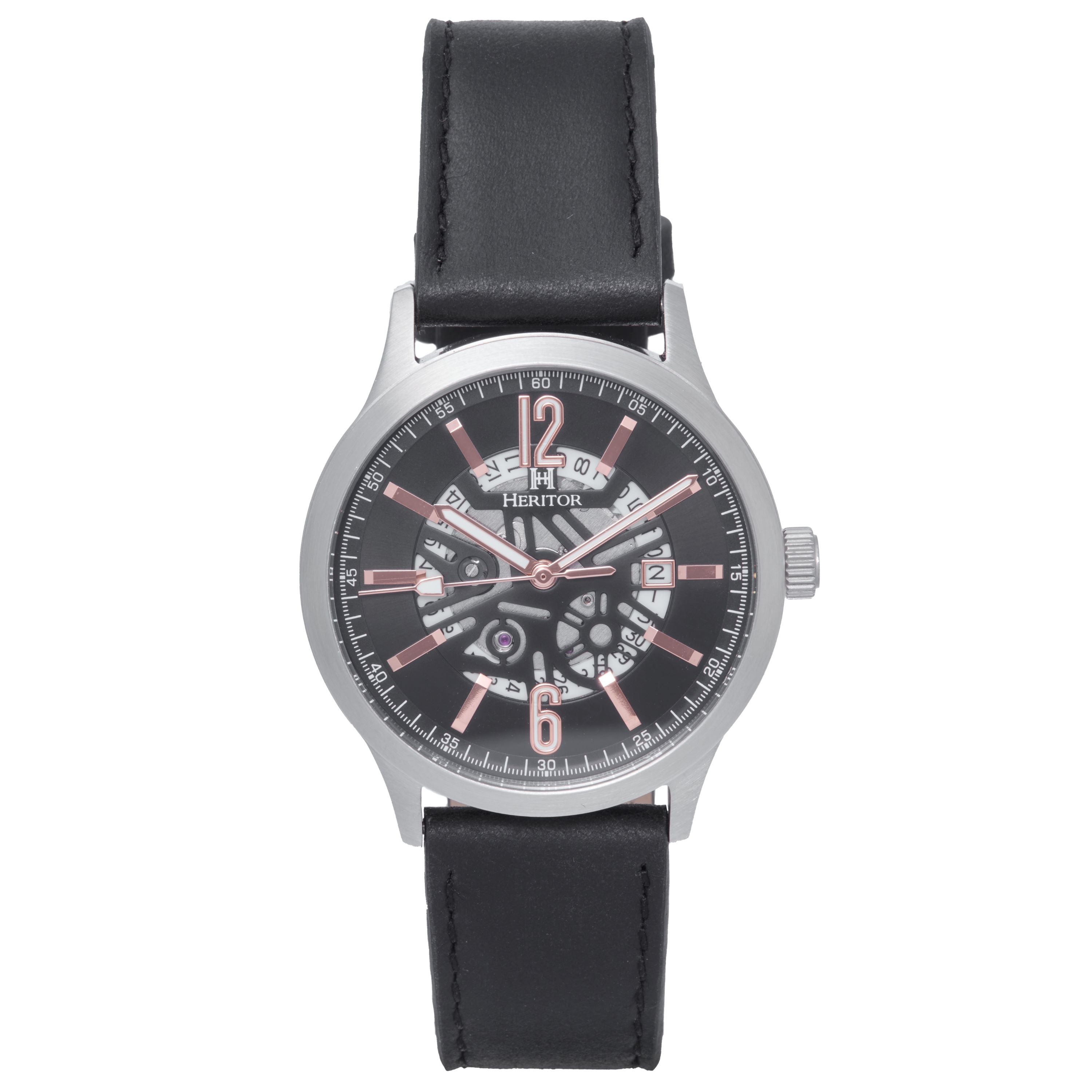 

Часы Heritor Automatic Dayne с кожаным ремешком и датой, розовый