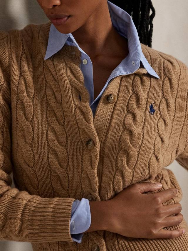 Кардиган из шерстяной смеси с косой вязкой Polo Ralph Lauren, Brown — фото 4