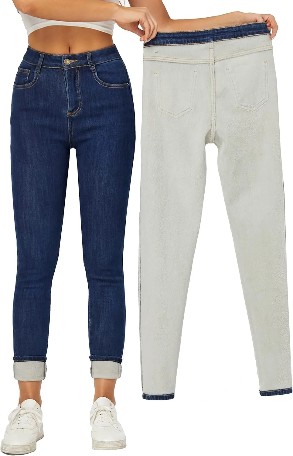 

Женские джинсы с флисовой подкладкой, прямые, утепленные