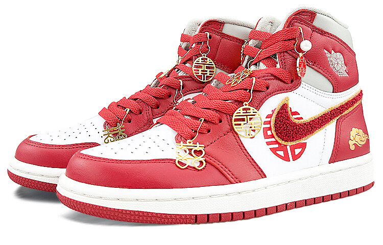Кроссовки Air Jordan 1 Vintage Basketball Shoes Women's High-Top Red/Gold, красный/белый/золотой — фото 3