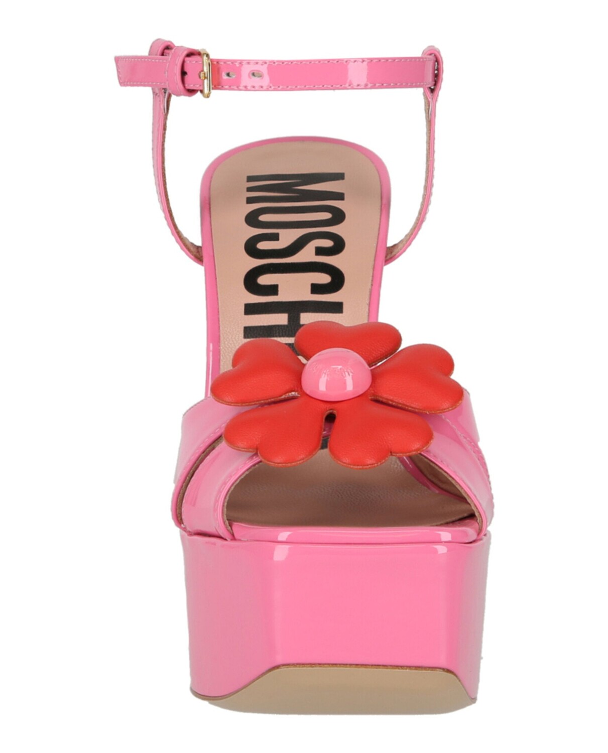 Босоножки на платформе с цветочной аппликацией Moschino, цвет Pink Orange — фото 4