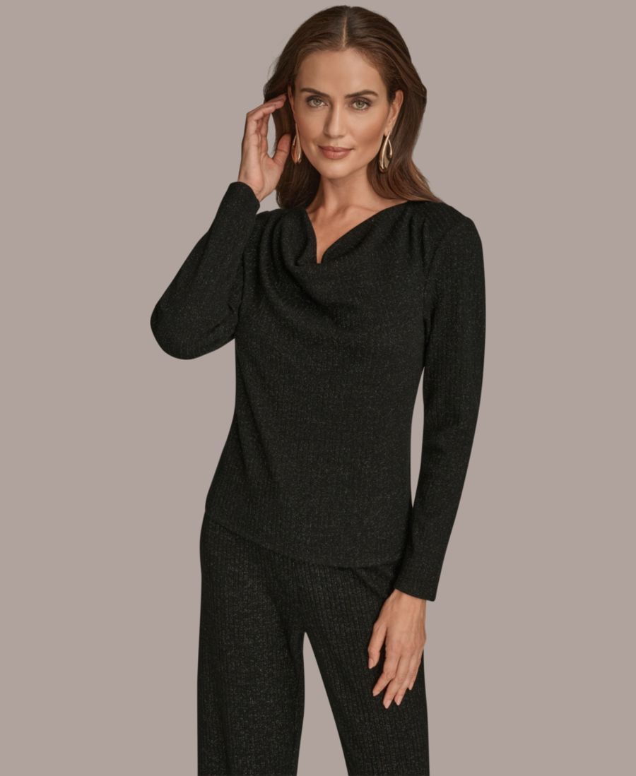 

Женская трикотажная блузка с длинными рукавами и металлизированной каймой Donna Karan New York, Black