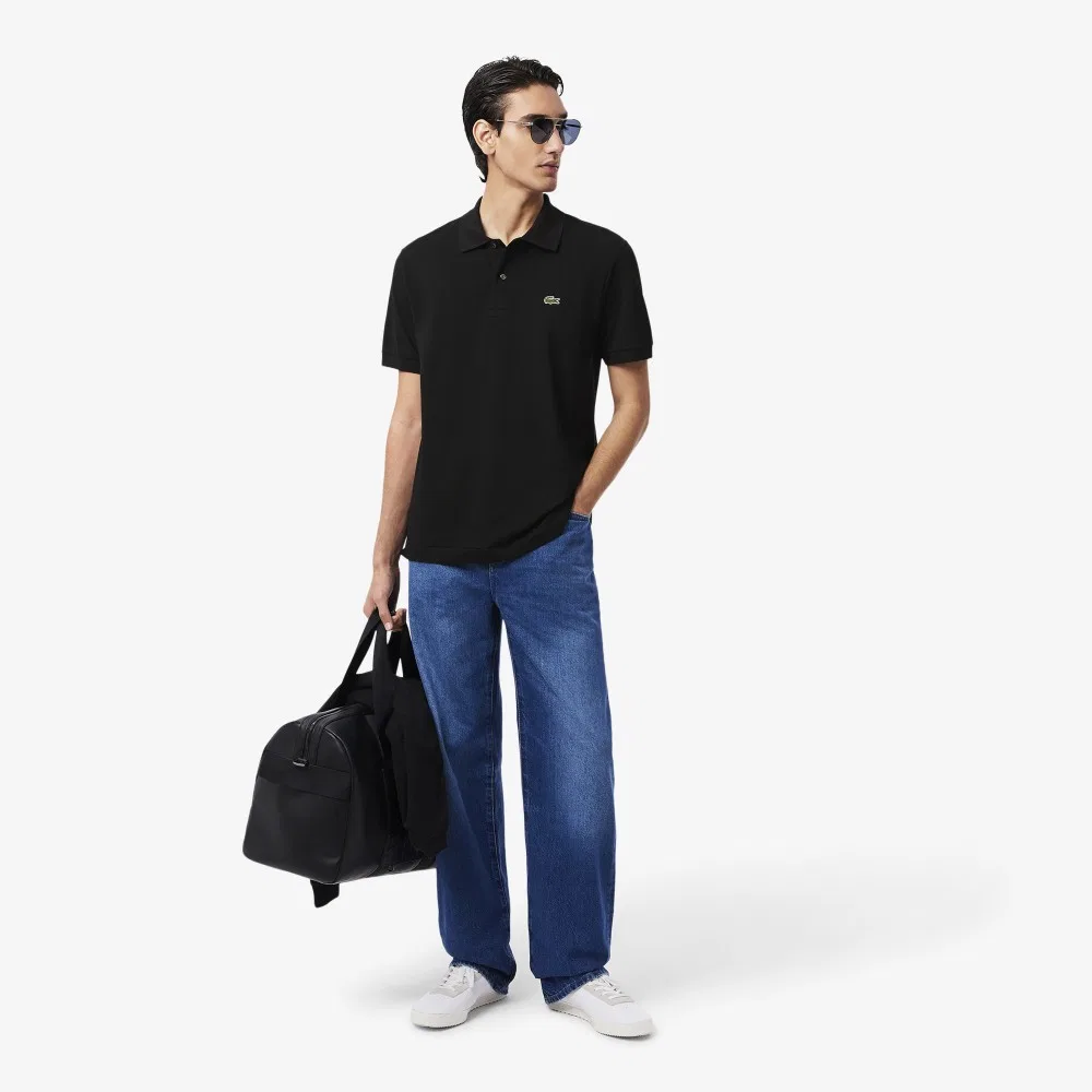 Футболка-поло мужская Lacoste классического кроя, лёгкая, черный — фото 4
