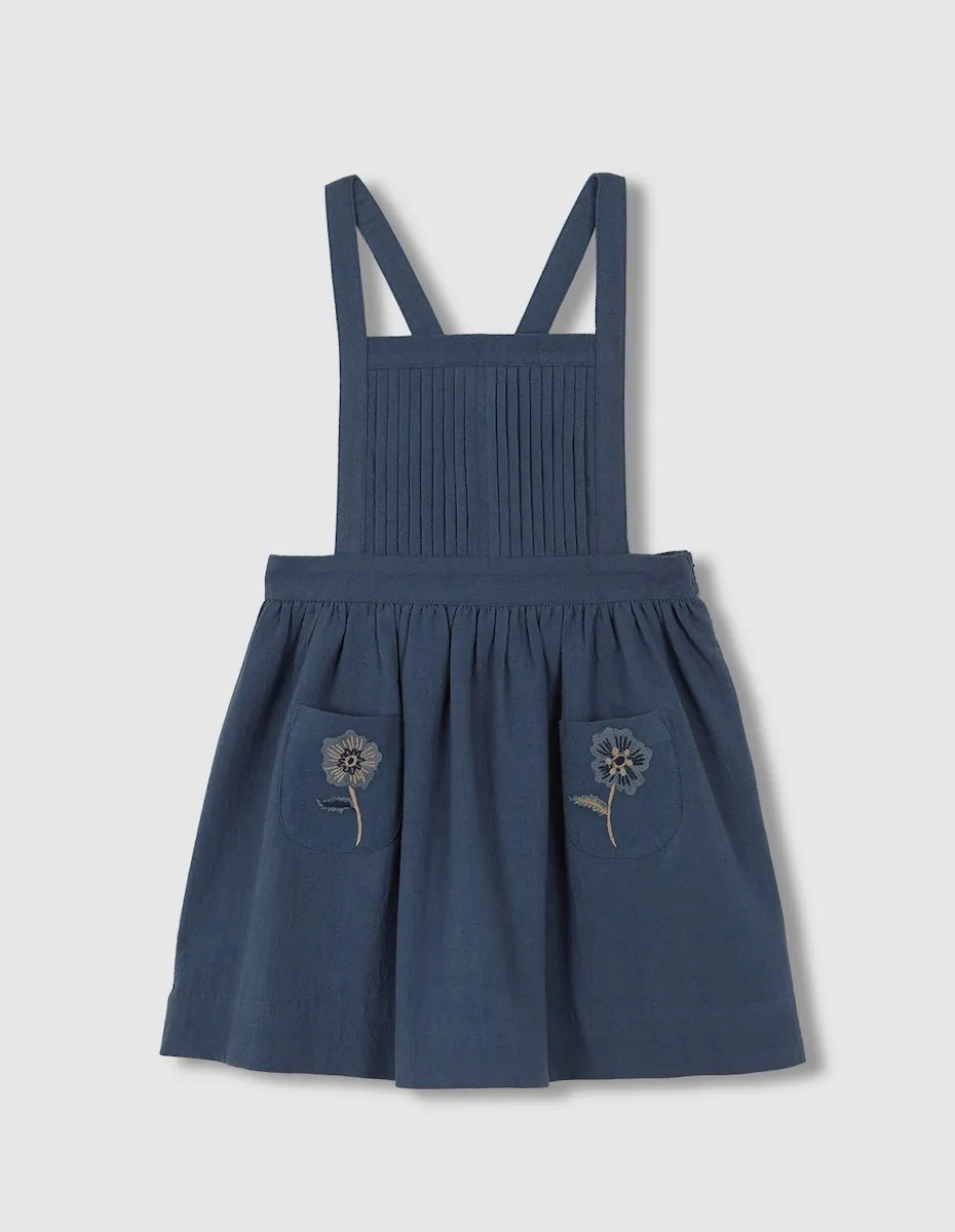 

Детское платье с защипами и карманами с вышивкой зеленого цвета петрол Gocco