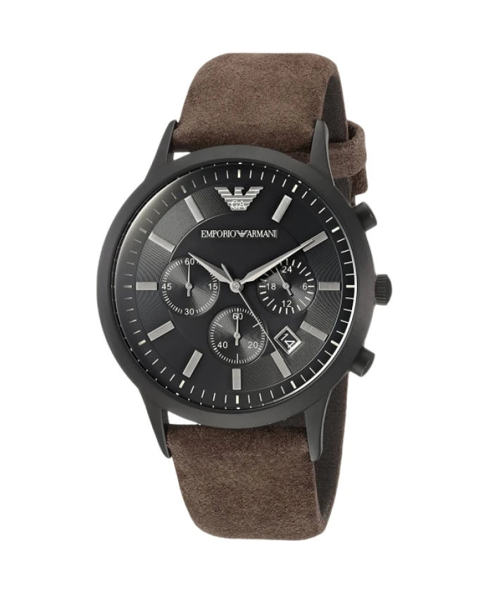 

Кожаные кварцевые мужские часы Emporio Armani, черный