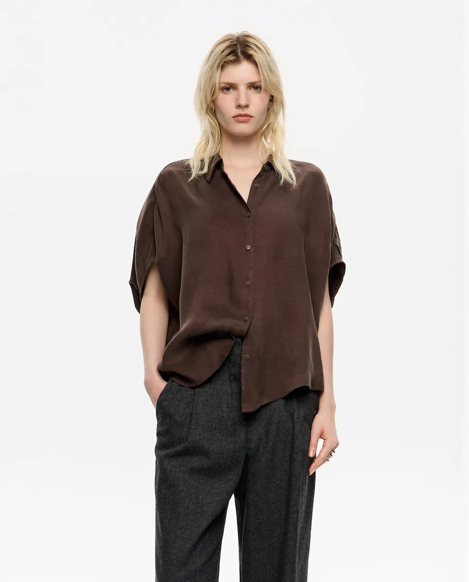 

Женская рубашка свободного кроя с плавным силуэтом Bimba y Lola, темно-коричневый