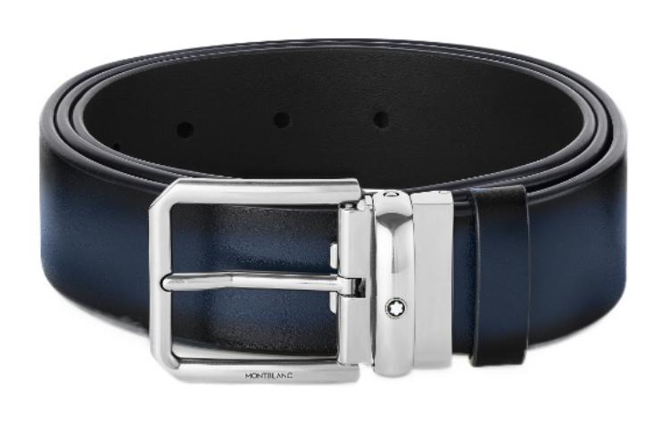 

MONTBLANC Кожаный ремень мужской темно-синий шириной 3,5 см, Dark Blue