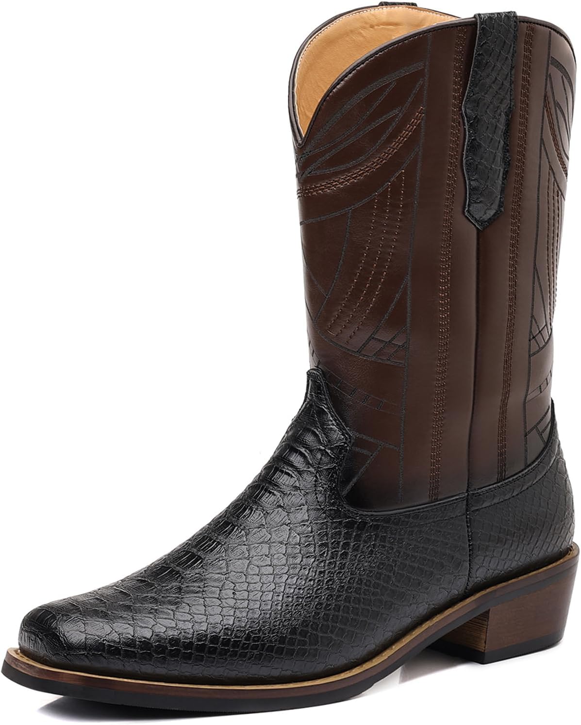 

Мужские ковбойские ботинки Abborora с принтом под змею, мужские ретро-вестерн ботинки, ковбойские ботинки мужского стиля средней длины, черный