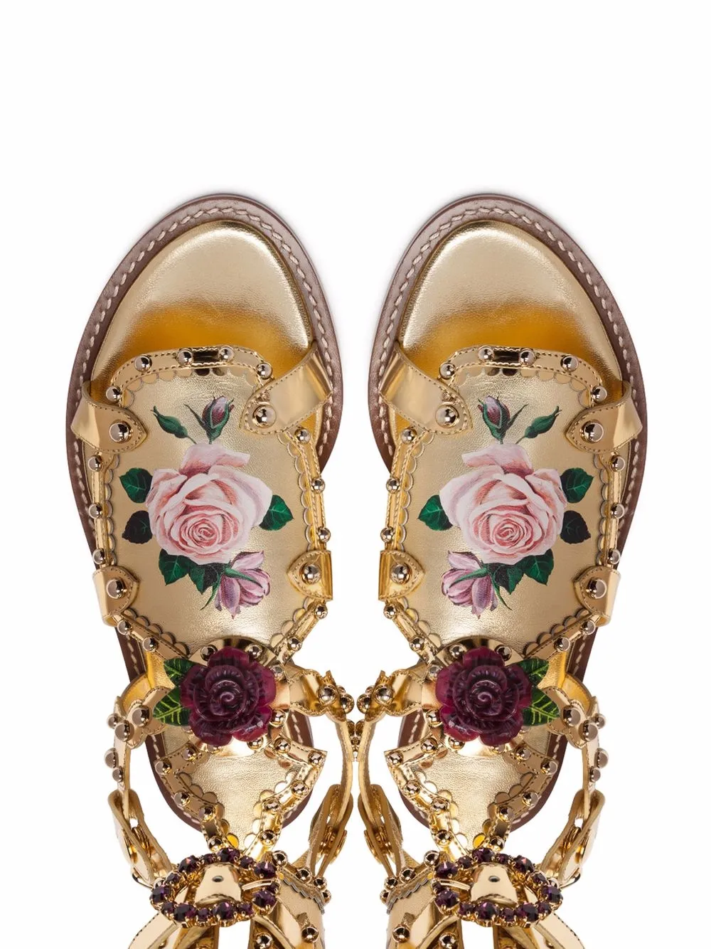 Сандалии-гладиаторы с цветочным принтом Dolce & Gabbana, золотистый — фото 4