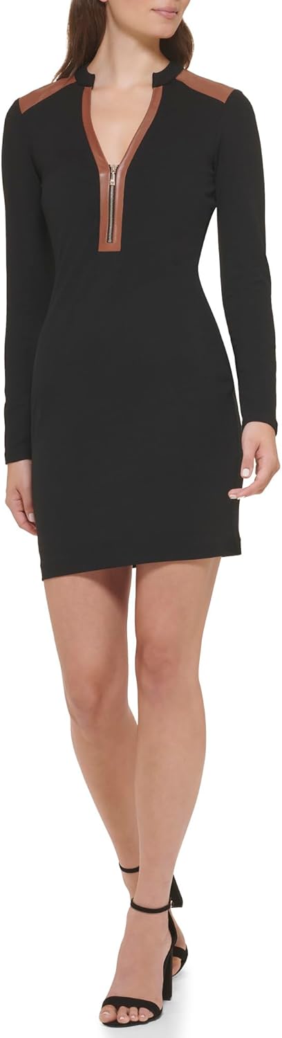 

GUESS женское платье-футляр с молнией на горловине, Blk/Cognac