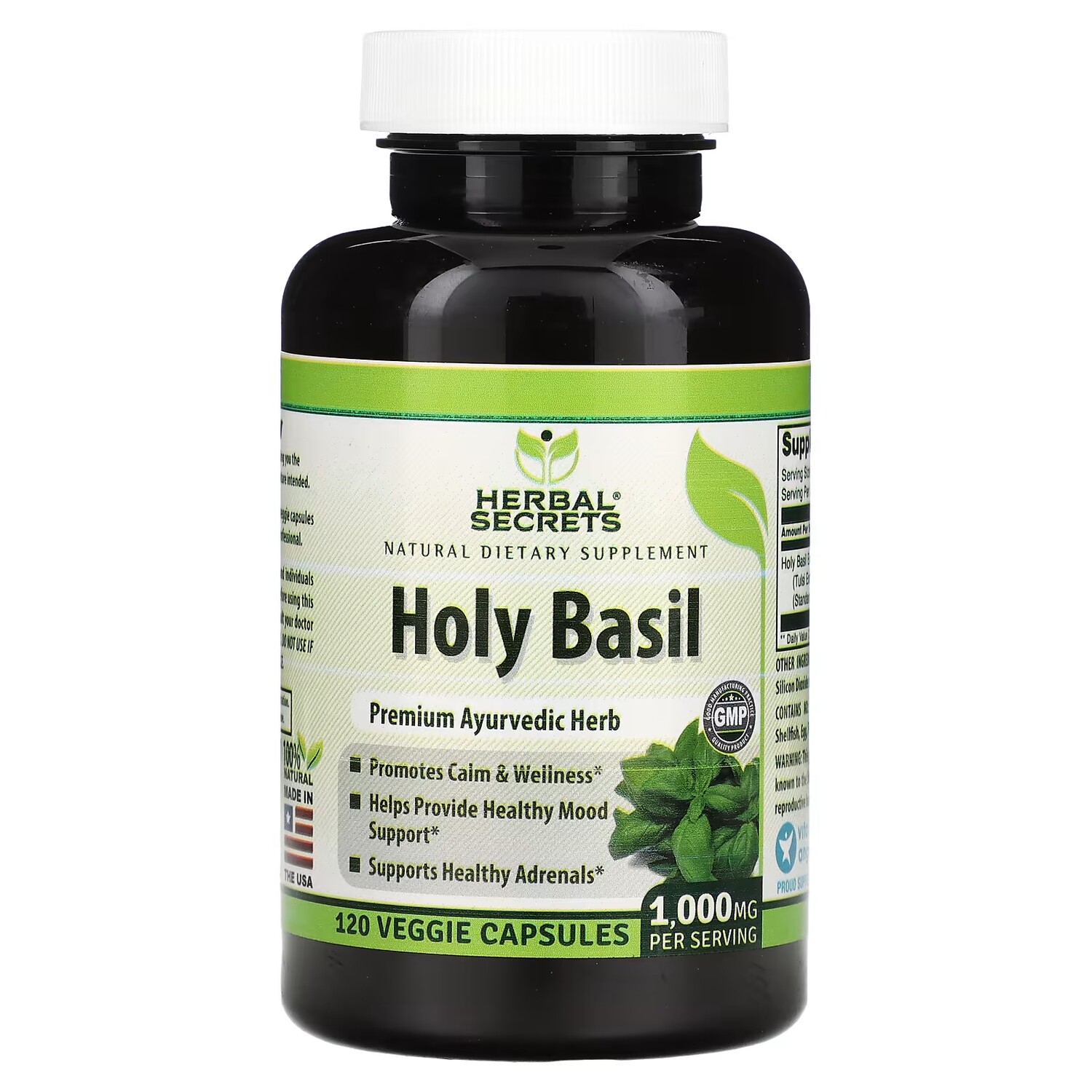 

Натуральная Добавка Herbal Secrets Holy Basil 1000 мг, 120 растительных капсул