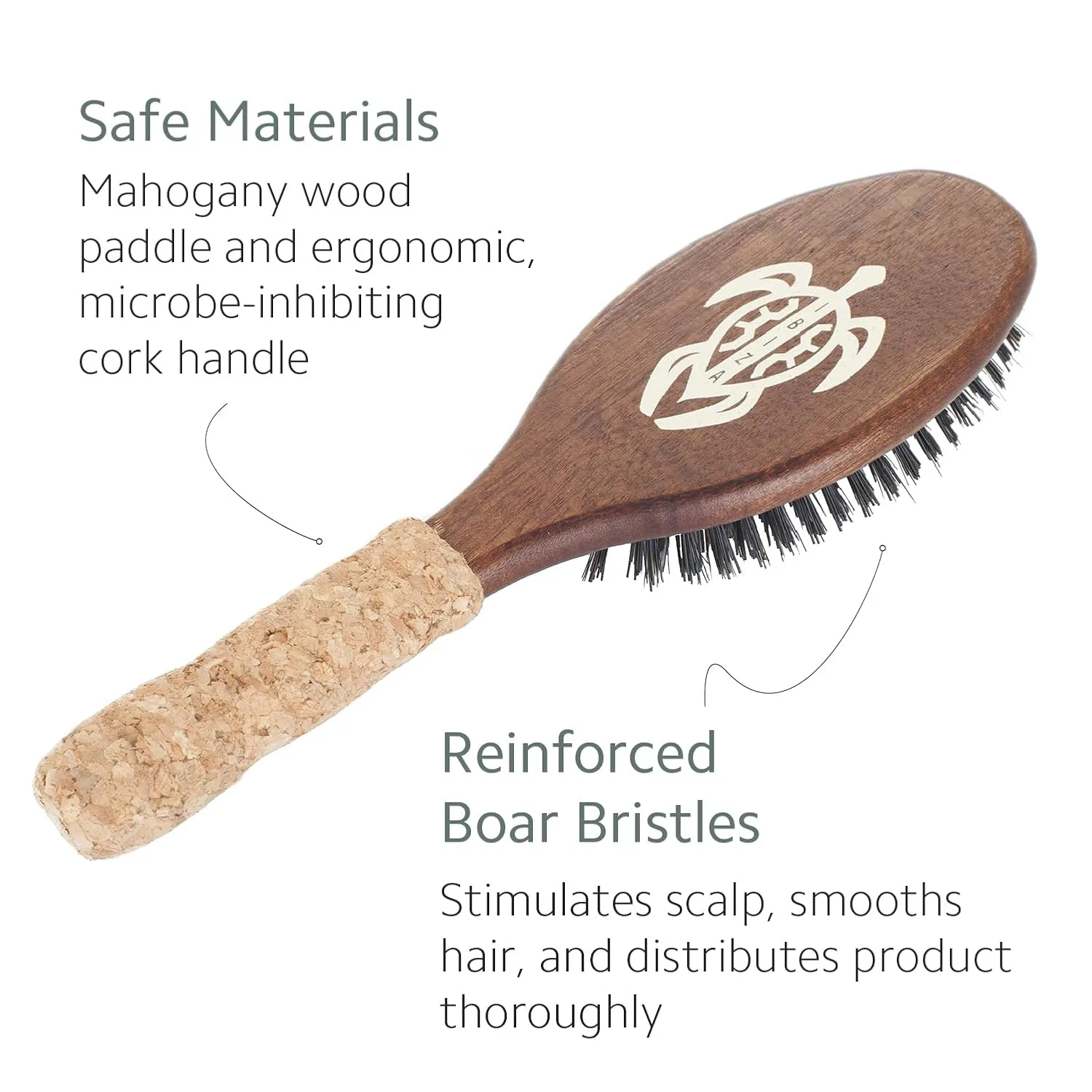 Щетка для волос Ibiza Hair Oval Boar Flat Brush (OC Series) с усиленной щетиной из кабана и нейлона, пробковой ручкой, термостойкая OC4 — фото 3