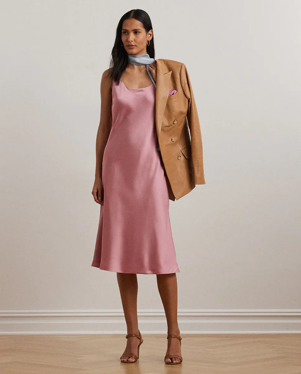 

Миди-платье из атласа на бретелях Lauren Ralph Lauren, розовый
