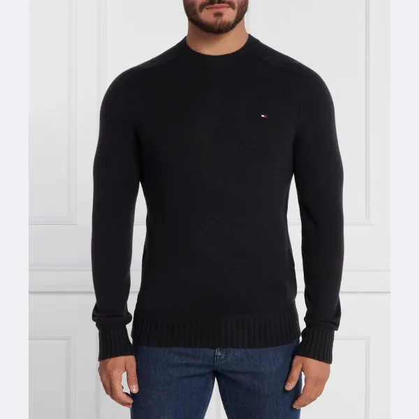 

Свитер стандартного кроя из шерсти мериноса Multi htr с круглым вырезом Tommy Hilfiger, черный