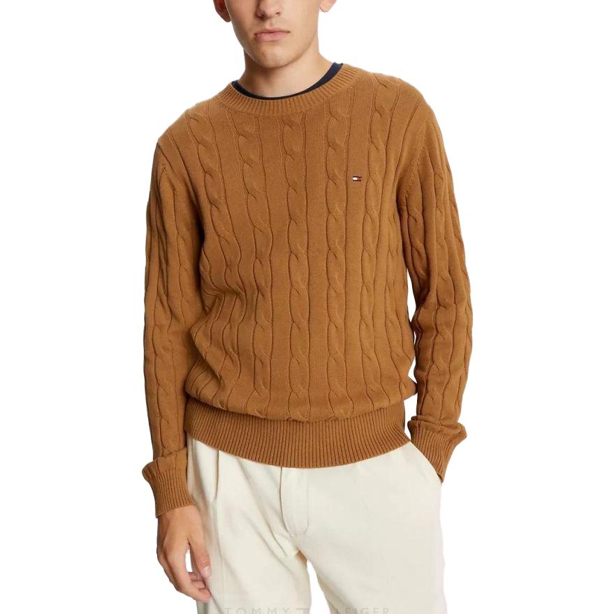 Tommy Hilfiger Свитер мужской Yellow с кабельной вязкой и логотипом Flag — фото 4