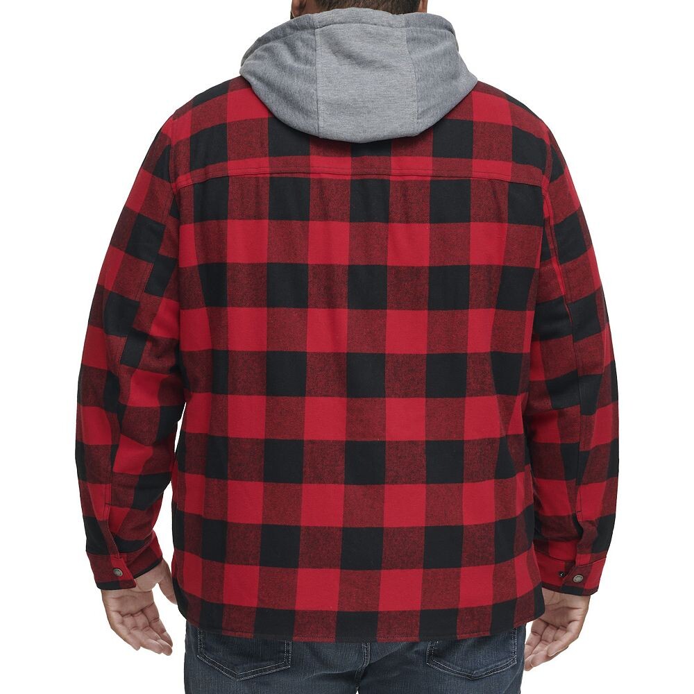 Куртка-рубашка Big & Tall Levi's с высоким ворсом и капюшоном на флисовой подкладке, цвет Red Black Plaid — фото 3