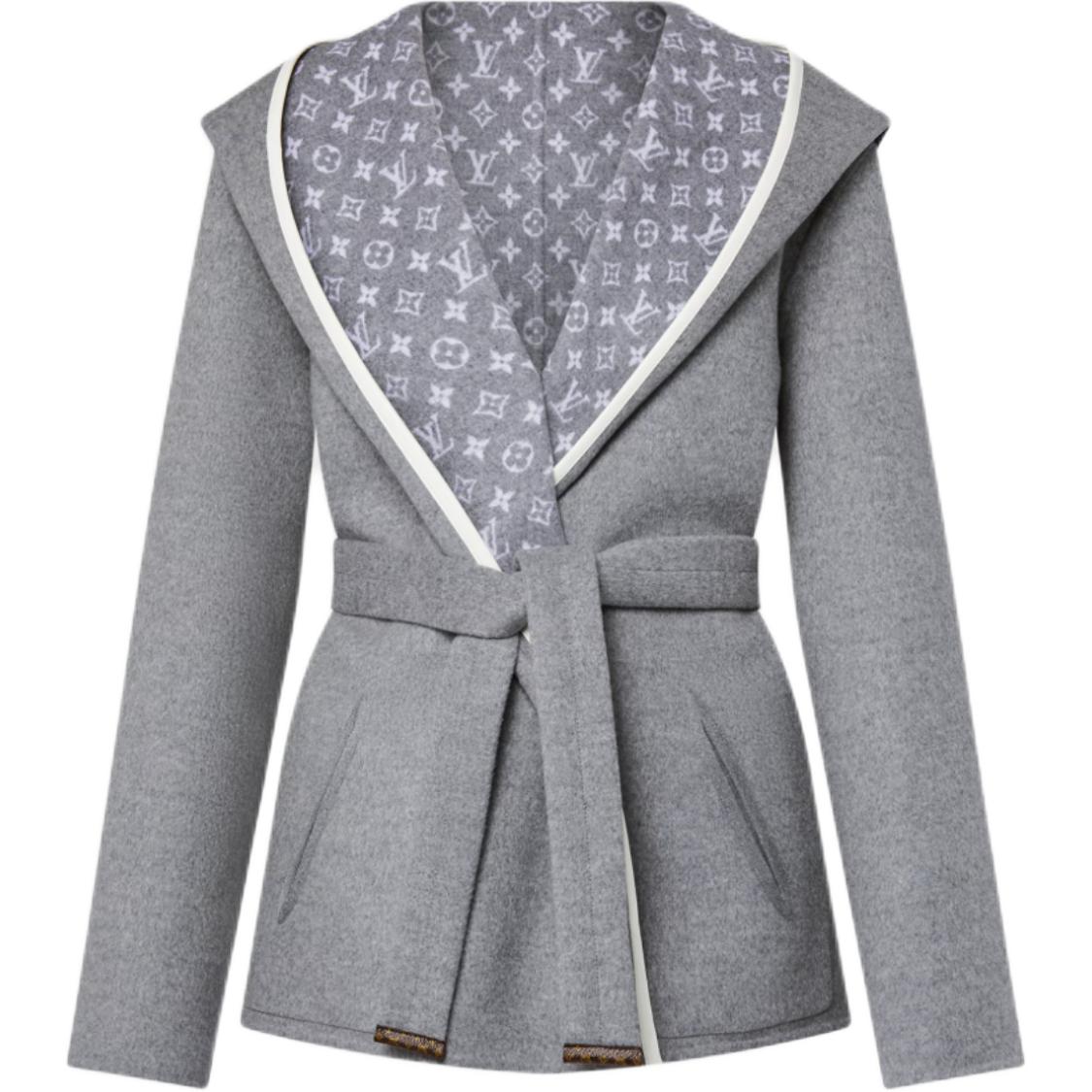 LOUIS VUITTON Реверсивное короткое пальто с капюшоном и запахом, Gray — фото 3