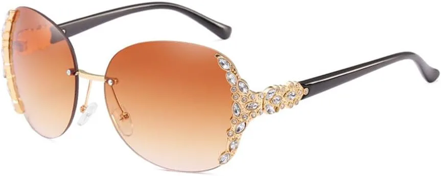 

Женские солнцезащитные очки без оправы, большие солнцезащитные очки со стразами, винтажные очки для женщин, очки с градиентным переходом цвета HDUBFY, Gold-brown