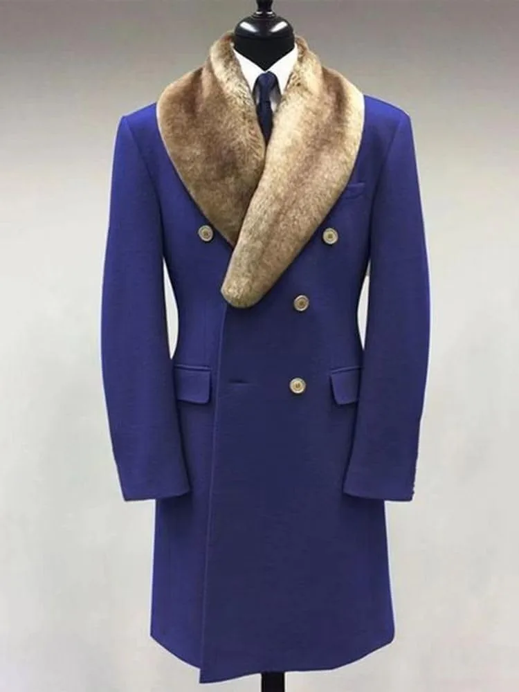 Пальто мужское Mid Length Faux Fur, утепленное пушистое искусственное пальто-овчина, осень-зима 2024 Generic, синий — фото 2