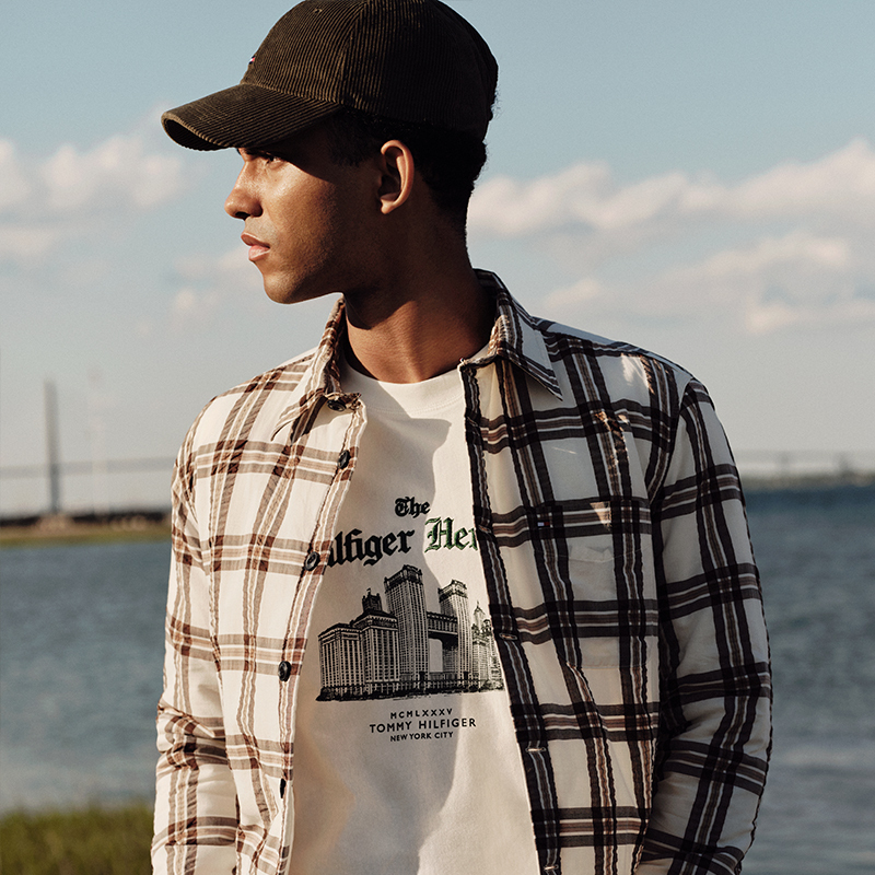 Рубашка мужская коричнево-белая в клетку 0M7 Tommy Hilfiger, коричневый/белый — фото 3