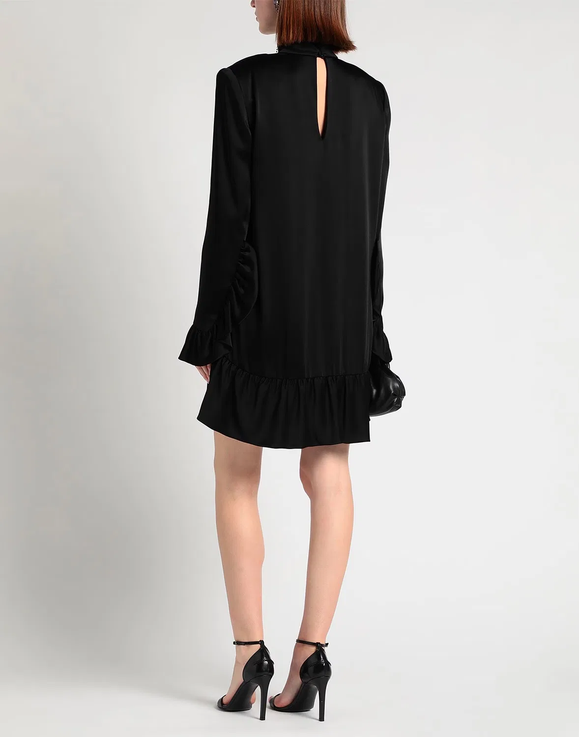 Платье мини из сатина с рюшами SAINT LAURENT черное — фото 3