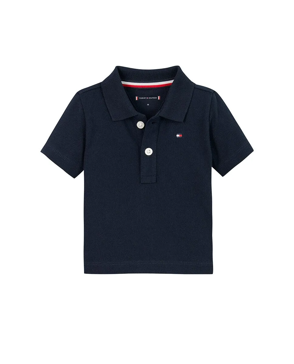 

Однотонная рубашка поло baby boy с короткими рукавами и вышитым флагом на груди Tommy Hilfiger, синий