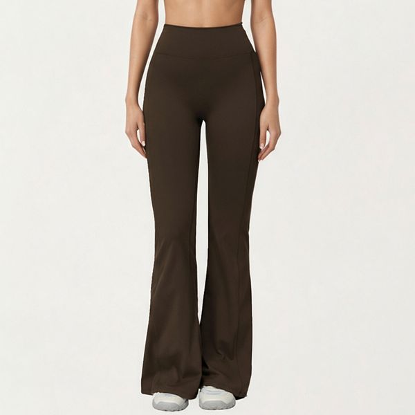 

Женские спортивные брюки с высокой талией и расклешенными штанинами из гладкой эластичной ткани и поддерживающим кроем Anna-Kaci, Coffee