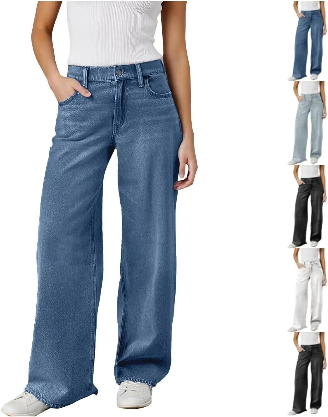 

Женские джинсы с высокой посадкой, широкие и эластичные Tthxqing