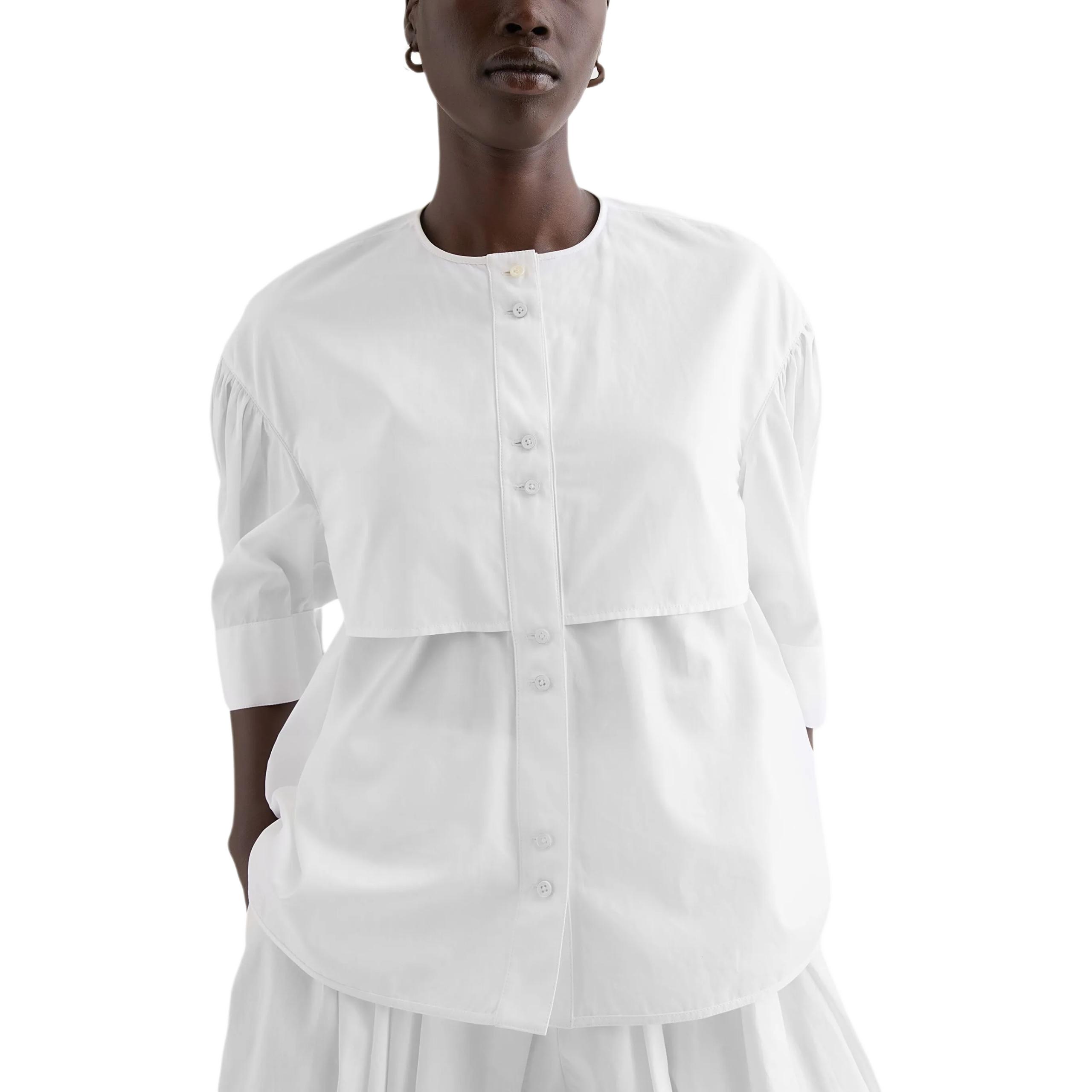 Собранная короткая рубашка из поплина JIL SANDER, белый — фото 3