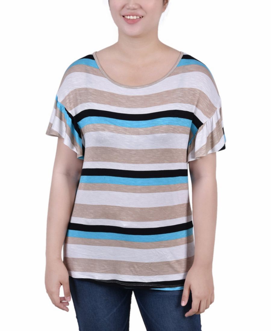 

Укороченный топ с короткими рукавами-крылышками NY Collection, Turquoise Multi Stripe