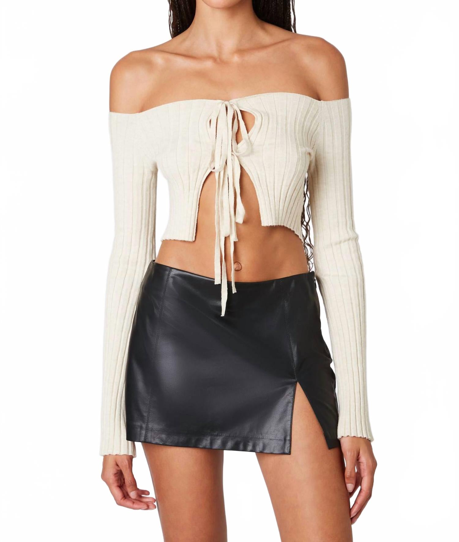 

Cotton Candy LA Свитер с завязками спереди, ребристая отделка, цвет овсяный