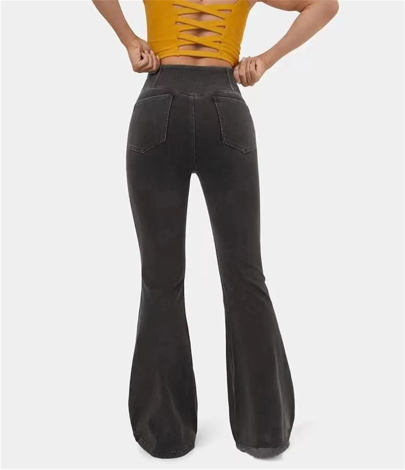 Джинсы клеш, High Waisted Crossover, серый — фото 4