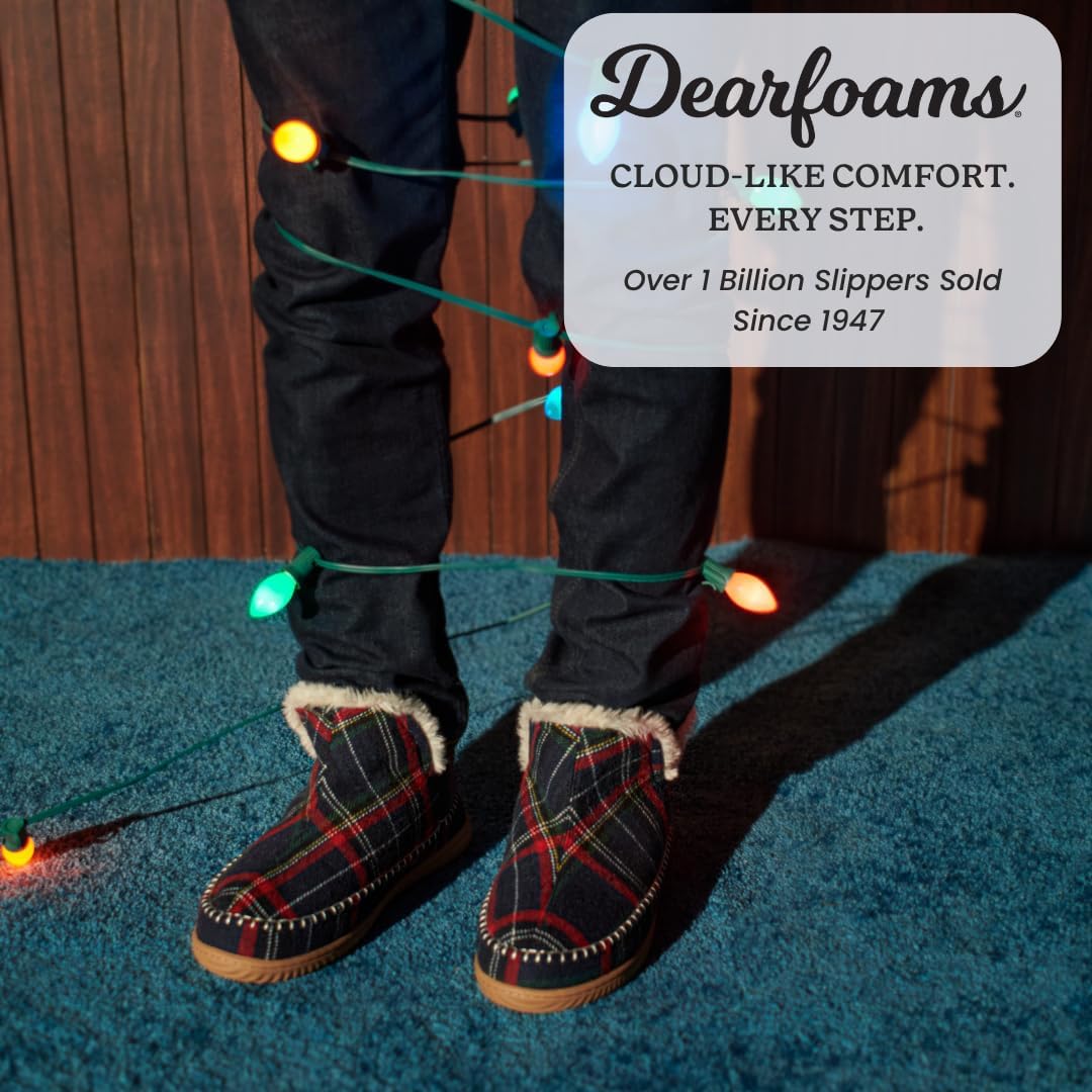 Мужские домашние тапочки Dearfoams с мемори-пенной стелькой Brixen, высокие до щиколотки - Подарки для мужчин, темно-синий — фото 2