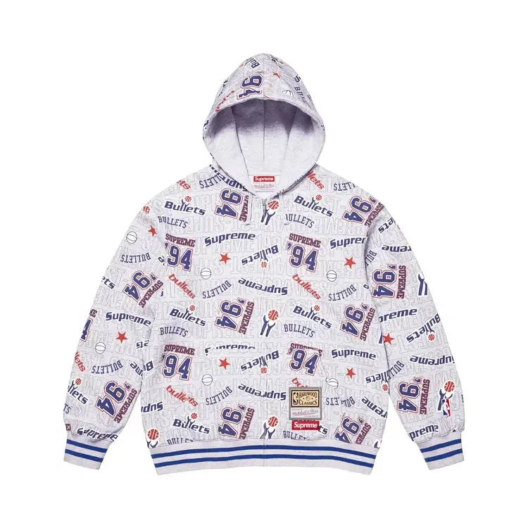 Толстовка с капюшоном на молнии Supreme x Mitchell & Ness Teams, серый