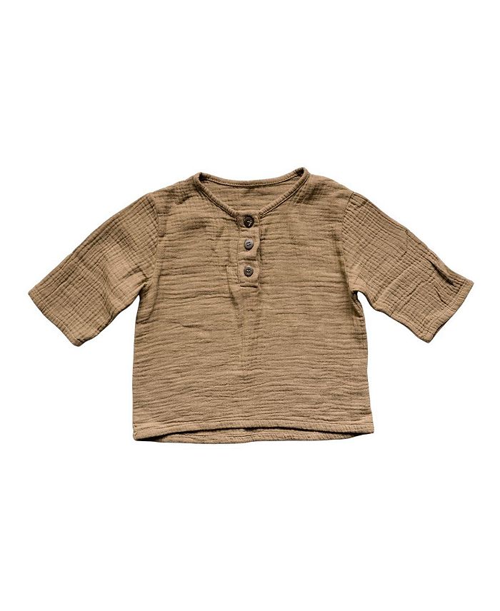 

The Simple Folk Unisex Muslin Henley - Big Kid, коричневый/бежевый