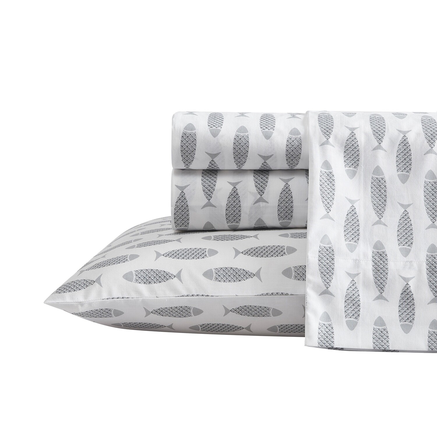 

Полный набор простыней Nautica Woodblock Fish Grey, цвет Dredge Grey Heather