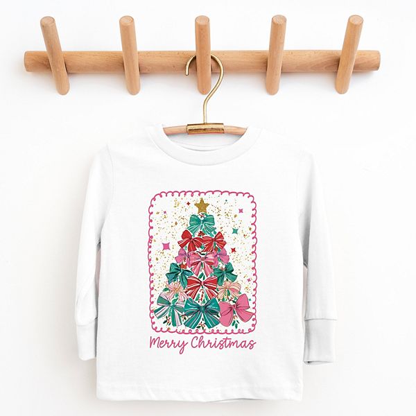 Футболка с длинным рукавом Merry Christmas Bow Tree The Juniper Shop, Pink — фото 2