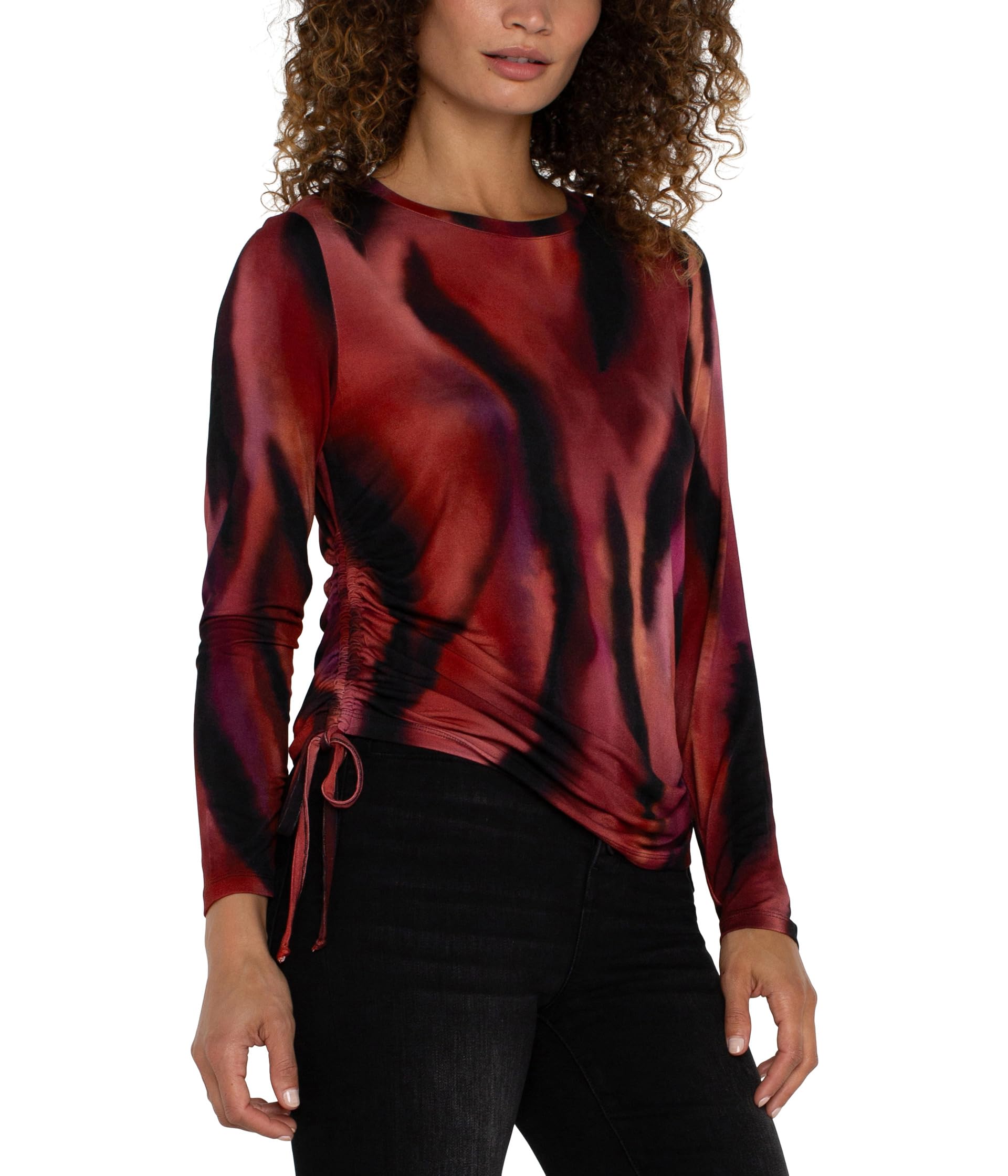 

Топ Liverpool Los Angeles Long Sleeve Crew Neck Knit Top W Side Ties Light Weight Jersey Knit, Fire Opal